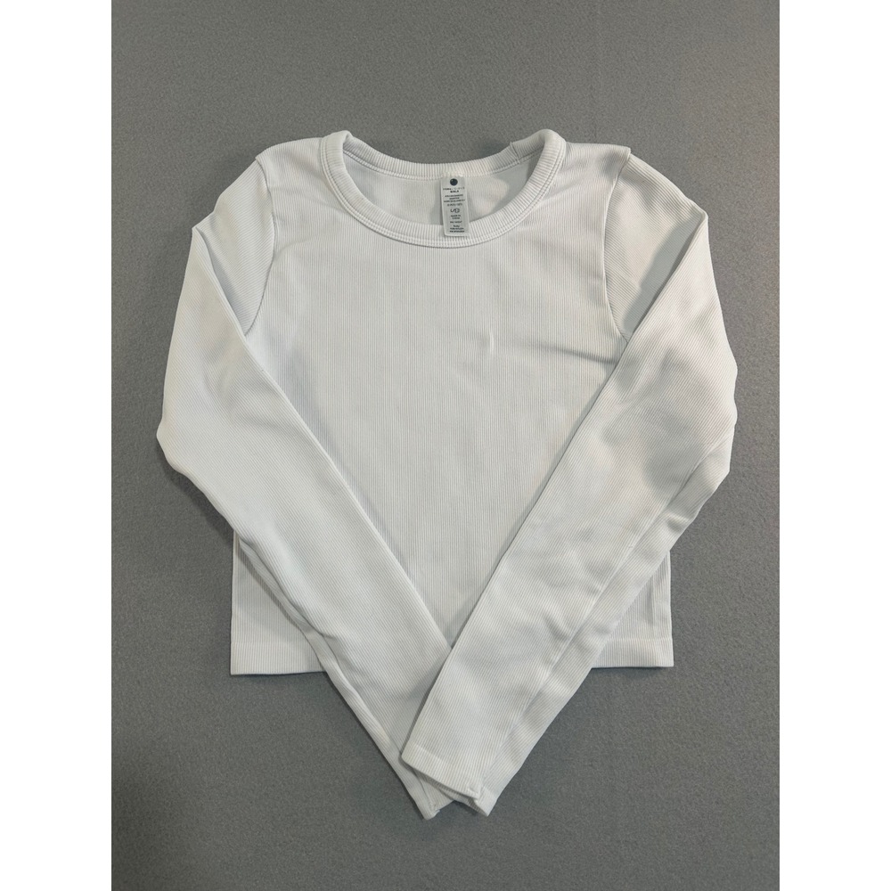 Yogalicious Rib Seamless Top Girls Size 12 White Cropped Long Sleeve Athletic